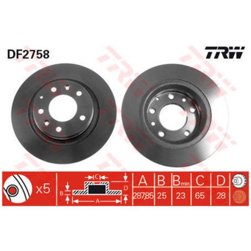 TRW Disc Brake Rotor 288mm DF2758S