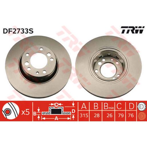 TRW Brake Rotor Single 315mm Front DF2733S
