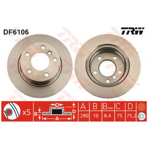 TRW Brake Rotor Pair Rear DF6106S