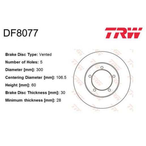 TRW Disc Brake Rotor 300Mm DF8077S