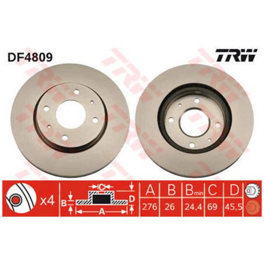 TRW Disc Brake Rotor 276mm DF4809S