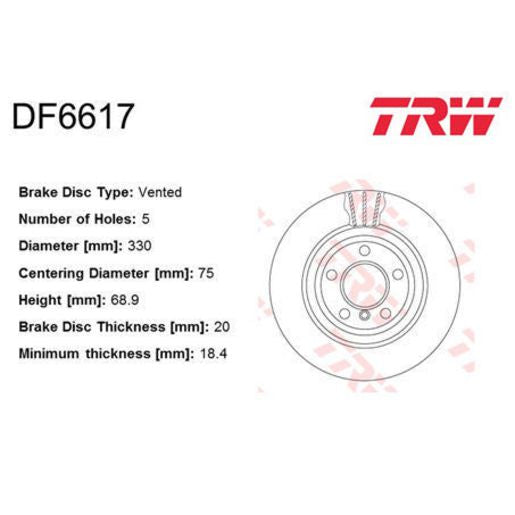 TRW Brake Rotor 330mm Rear DF6617S