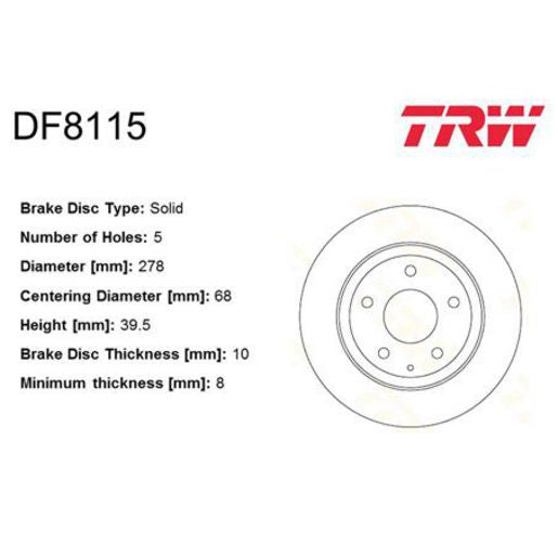 TRW Disc Brake Rotor 278mm DF8115S