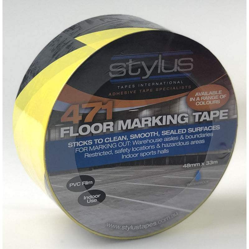 Stylus Floor Marking Tape PVC Black/Yellow Stripes 48mm X