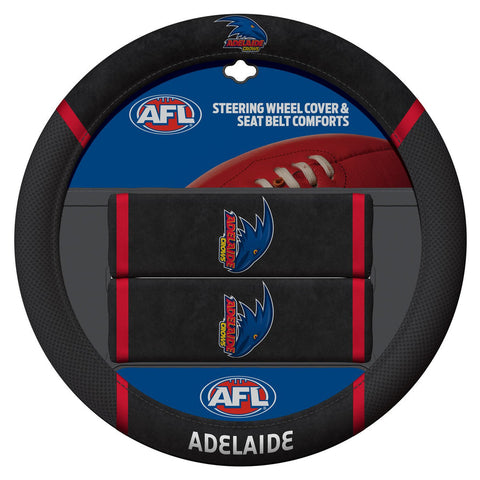AFL Steering Wheel Cover/Seat Belt Cover Set - Adelaide