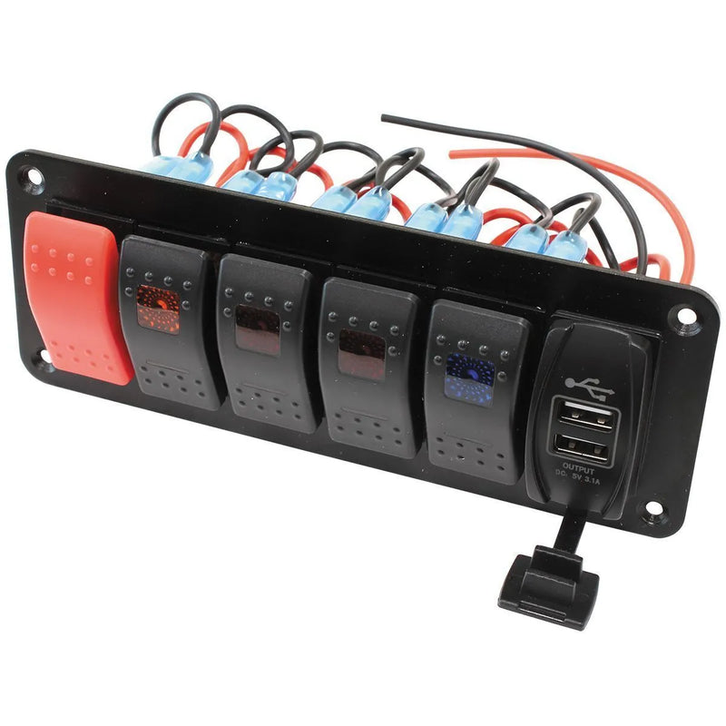 Aeroflow AF49-8000 Switch Panel 2 x w/USB, Start & 4 x