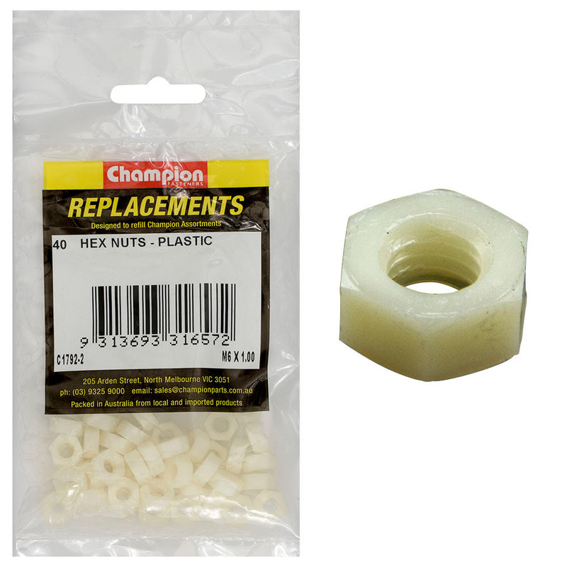 Champion Fasteners Hex Plain Nut Plastic M6 X 1.00mm