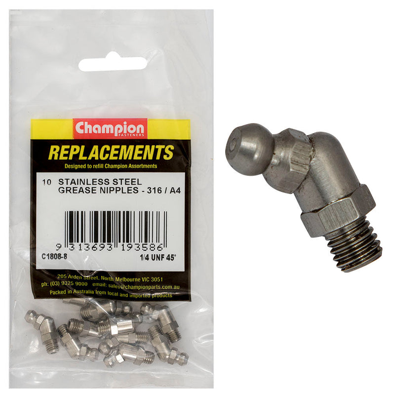 Champion Fasteners Grease Nipple Stainless Steel 1/4In