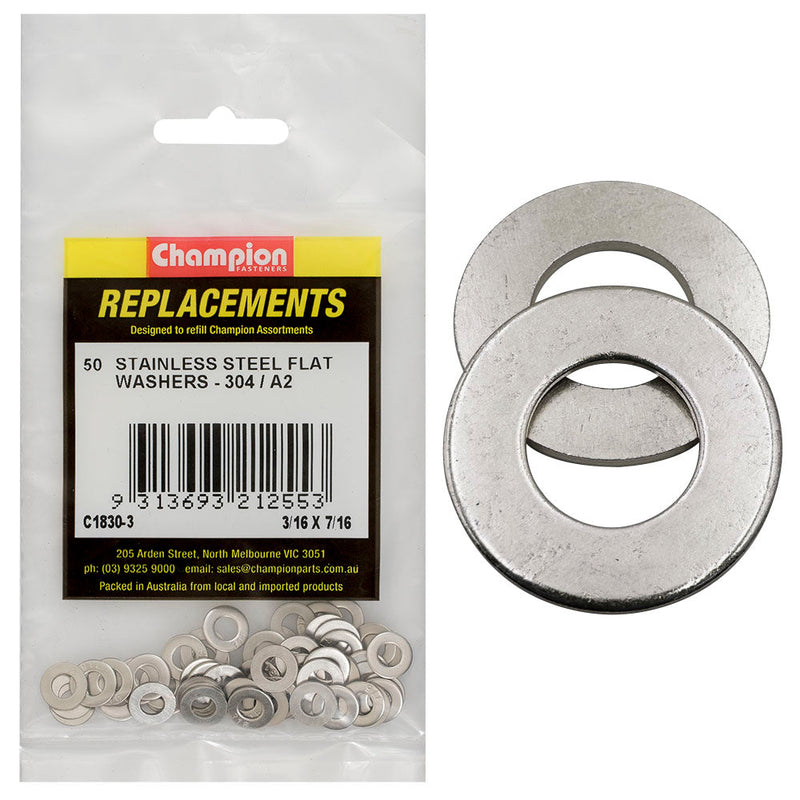 Champion Fasteners Washer Flat Stainless Steel 3/16In X