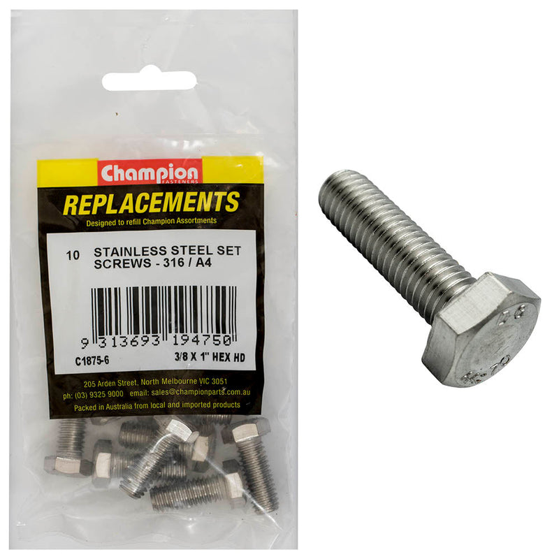 Champion Fasteners Hex Set Screw Stainless Steel 3/8In X