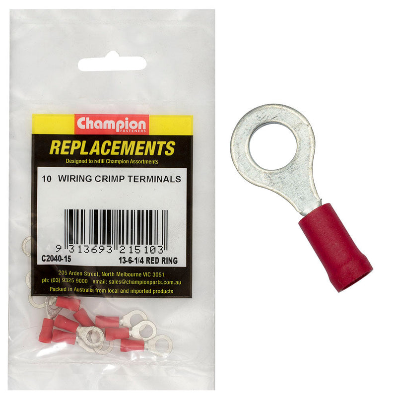 Champion Fasteners Crimp Terminal Ring Red 6Mm C2040-15