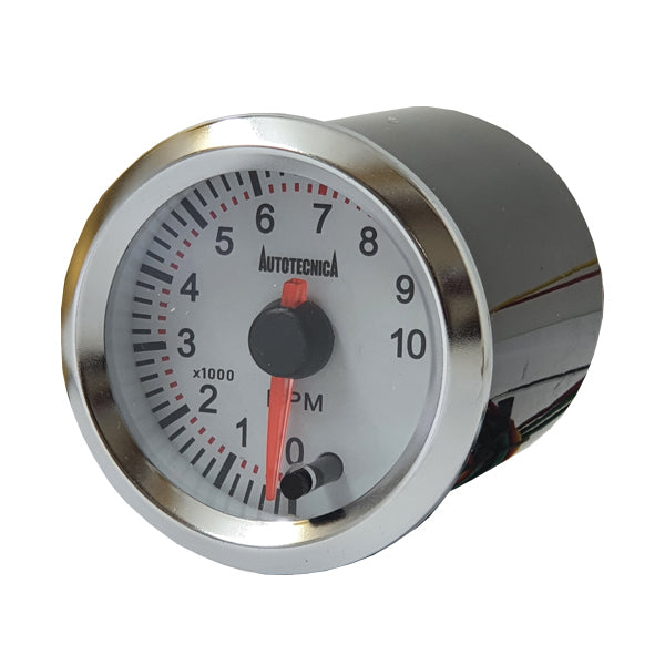 Autotecnica Tachometer Gauge 0-10000rpm White/Chrome 52mm