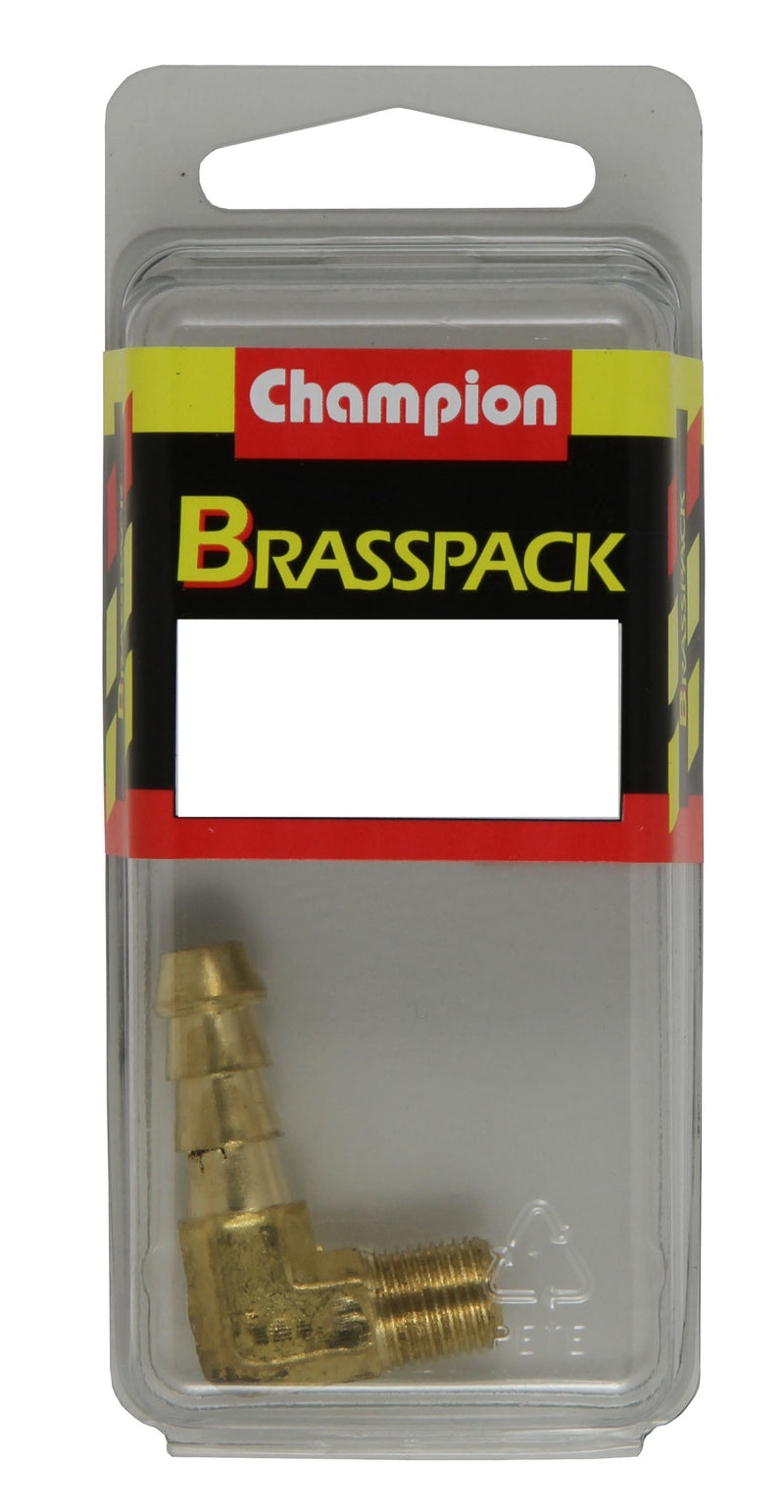 Champion Fasteners Hose Tail Elbow Male Brass 90 1/4In X