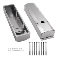 Polished Aluminum Plain Valve Covers Tall w/ Hole for Chevy SBC 350 283 327