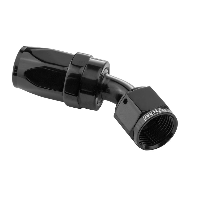 Proflow 45 Deg Hose End # 04 Black PFE102-04BK
