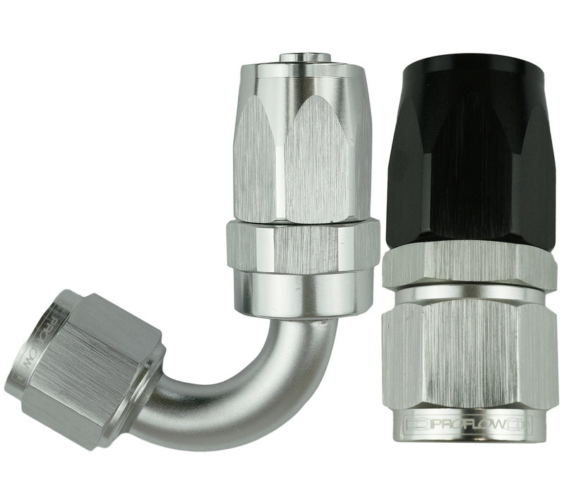 Proflow 180 Deg Hose End # 08 Blk/Silver PFE106-08B
