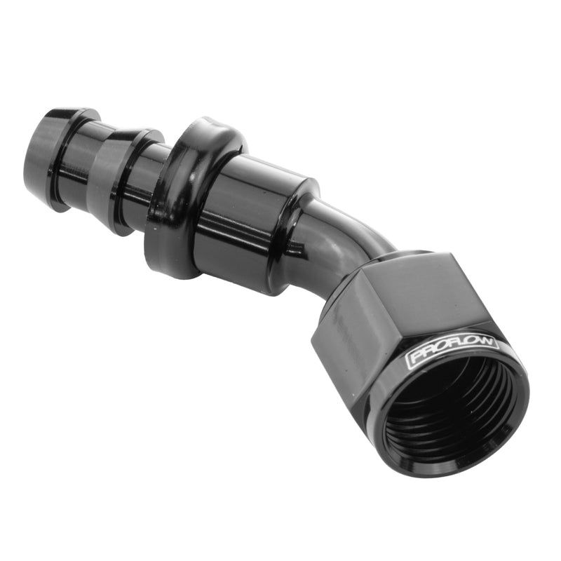 Proflow 45 Deg Pushon Hose End # 10 Black PFE402-10BK
