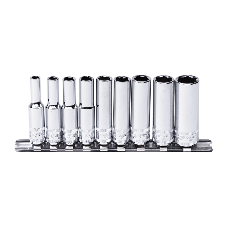 SP Tools Socket Rail - 1/4Dr 6Pt Deep 9pc SAE SP20141