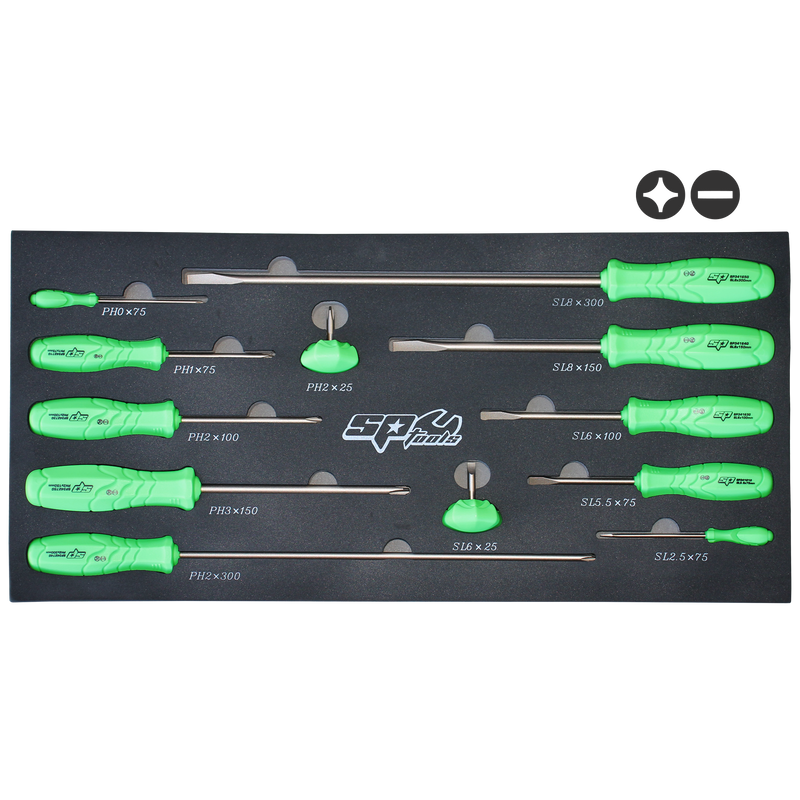 SP Tools Screwdriver Set 12pc Pp Green Grip