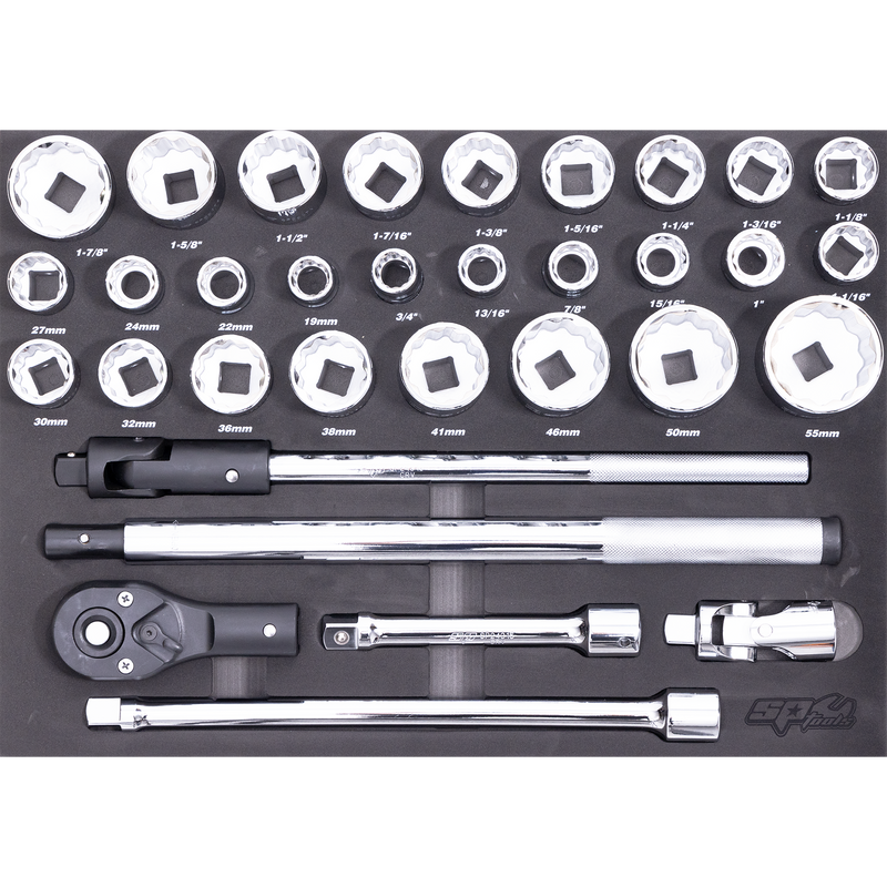 SP Tools 32Pc Socket & Accessories Included Foam Tray