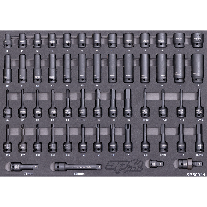 SP Tools 56Pc Metric/SAE 1/2in. Drive Impact Sockets &