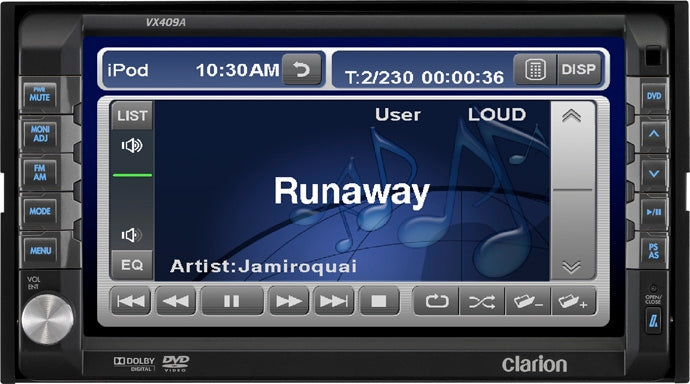 Clarion Audio 2Din 6.5In Lcd Dvd/Mp3/Ipod Cntrl VX409A