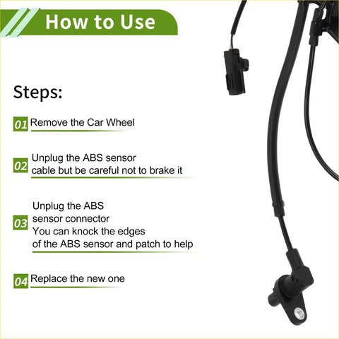 Black abs wheel speed sensor cable with flexible black sheath and molded connectors for toyota allion front right 2001-2007