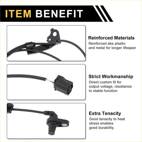 Black reinforced abs plastic and metal abs wheel speed sensor with coiled cable for 2013-2018 toyota avalon front right
