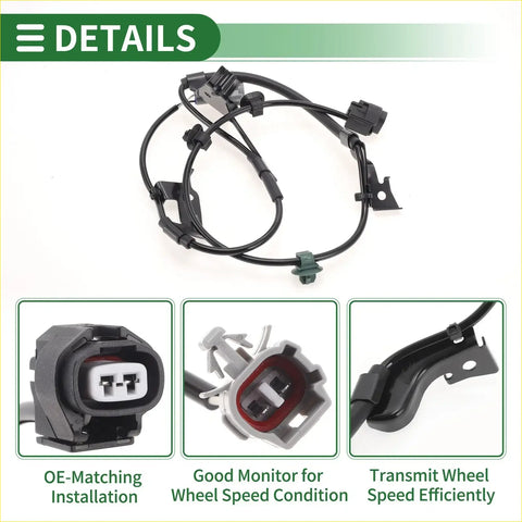 Black abs wheel speed sensor with molded plastic connectors and wiring harness for toyota fj cruiser 2004-2010