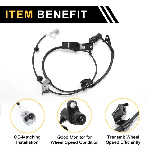 Abs wheel speed sensor for toyota hilux front left in black with coiled wiring and mounting brackets visible