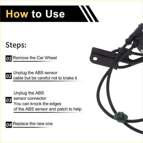 Black abs wheel speed sensor cable with green connector and black wiring for toyota hilux 2015-2018 left front
