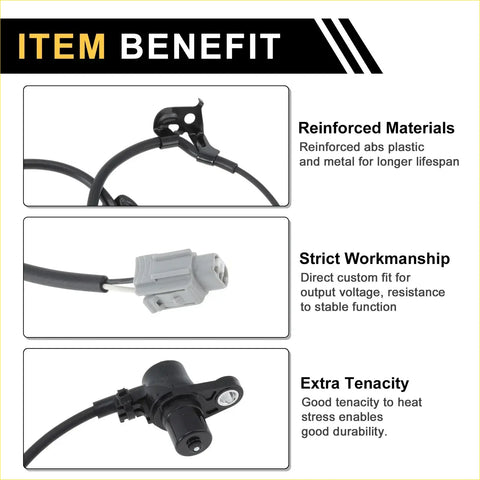 Black abs wheel speed sensor with metal parts and durable cable for toyota hilux front left 2005-2015 automotive use