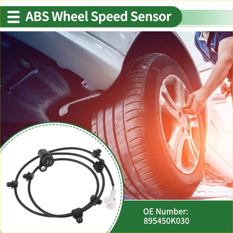 Black abs wheel speed sensor with coiled wiring and connectors for Toyota Innova 2004-2016 shown in circular inset