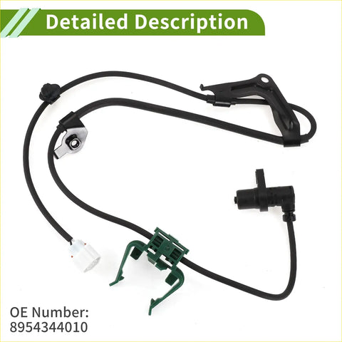 Black abs wheel speed sensor with coiled cable green plastic bracket and metallic connector for toyota picnic front left