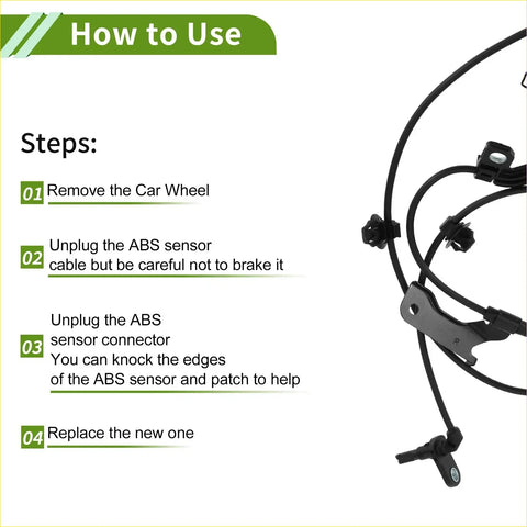 Black ABS wheel speed sensor cable with metallic connector and coiled wiring for Toyota Prius front right 2010-2015