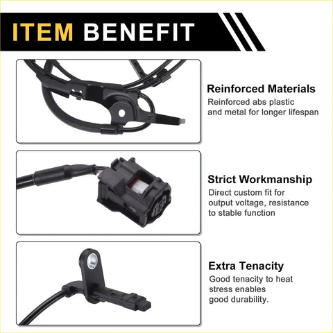 Black reinforced abs plastic and metal abs wheel speed sensor with molded connector for toyota rav4 2019-2022 right front