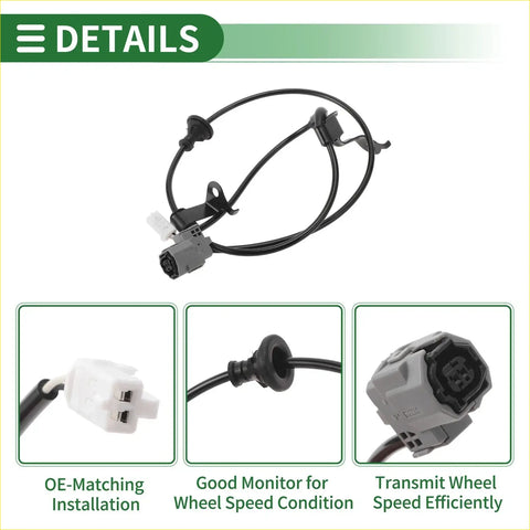 Black rubber-coated abs wheel speed sensor wire with gray connector and white end cap for toyota scion 2009-2013