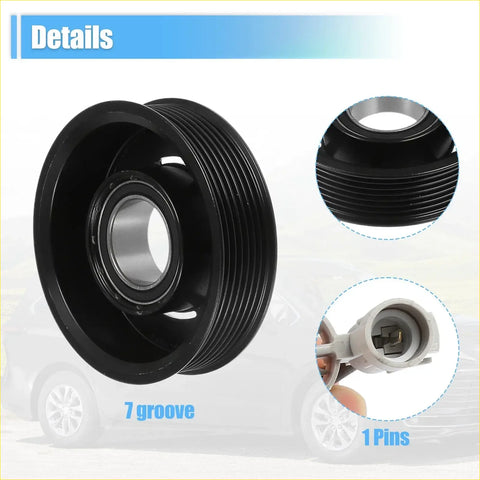 Black pulley with seven grooves and metallic bearing for ac compressor clutch toyota sienna 3.5l 6cyl 2011-2016