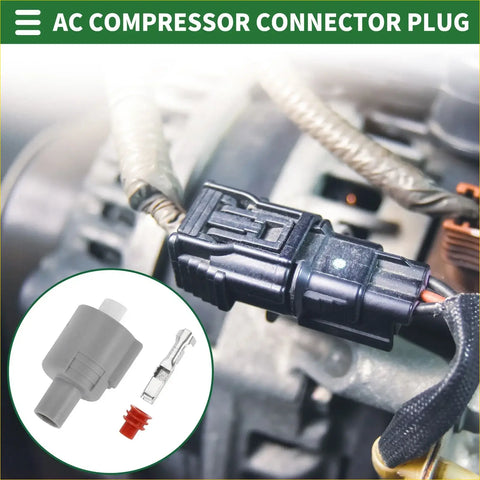 Ac compressor connector plug for Toyota Tacoma installed, black plastic with metallic terminal and red cap on automotive system