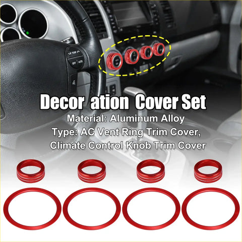 Red aluminum alloy ac vent ring and climate control knob trim covers for toyota tacoma 2016-2020 interior upgrade