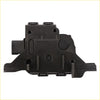 Black plastic active grille shutter actuator motor with molded contours and mounting points for ram 1500 back side