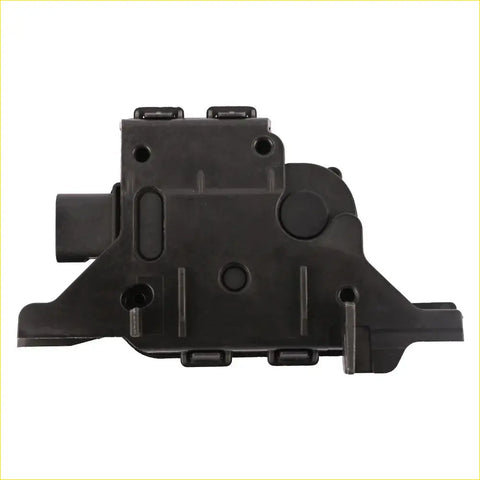 Black plastic active grille shutter actuator motor with molded contours and mounting points for ram 1500 back side