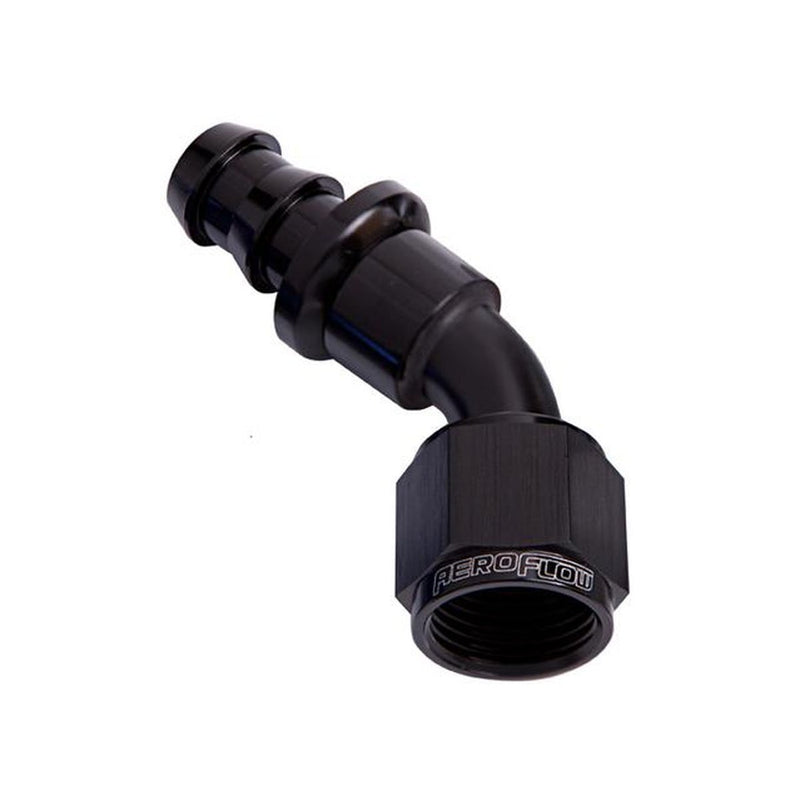 Aeroflow AF402-06BLK 45 Deg Push Lock End -6AN Black No