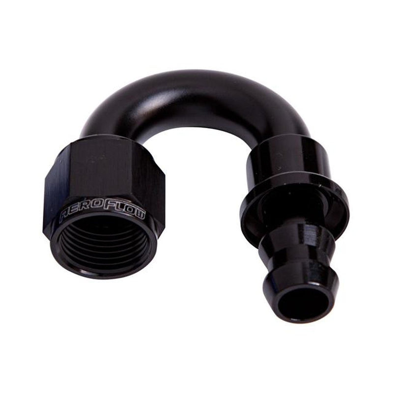 Aeroflow AF406-06BLK 180 Deg Push Lock End -6AN Black No