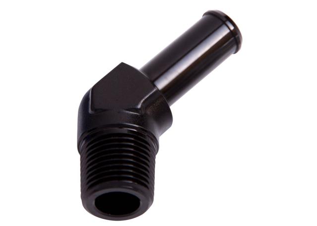 Aeroflow AF845-08BLK 45Deg 3/8" Npt To 1/2 Barb Black