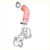 Red corrugated air cleaner hose with metal clamps for toyota hilux revo 2015-2022 shown from backside