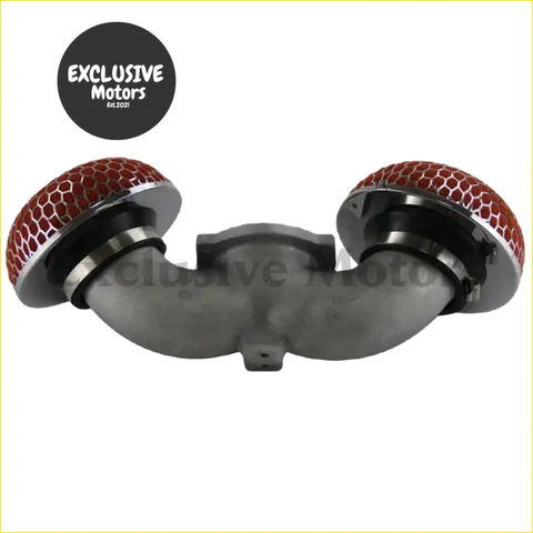 Chrome-plated dual air intake manifold with red honeycomb mesh filters in air induction kit for nissan 300zx