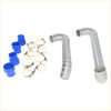 Silver aluminum performance air intake manifold hose set with blue silicone fittings for toyota hilux 2015-2020
