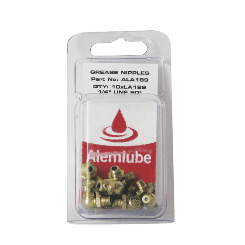 Alemlube 1/4in. UNF 90 Deg Grease Nipples Pack of 10