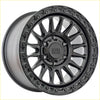 Alpha combat matt black 17x9 alloy wheel with rugged multi spoke design and aluminum off road branding at center